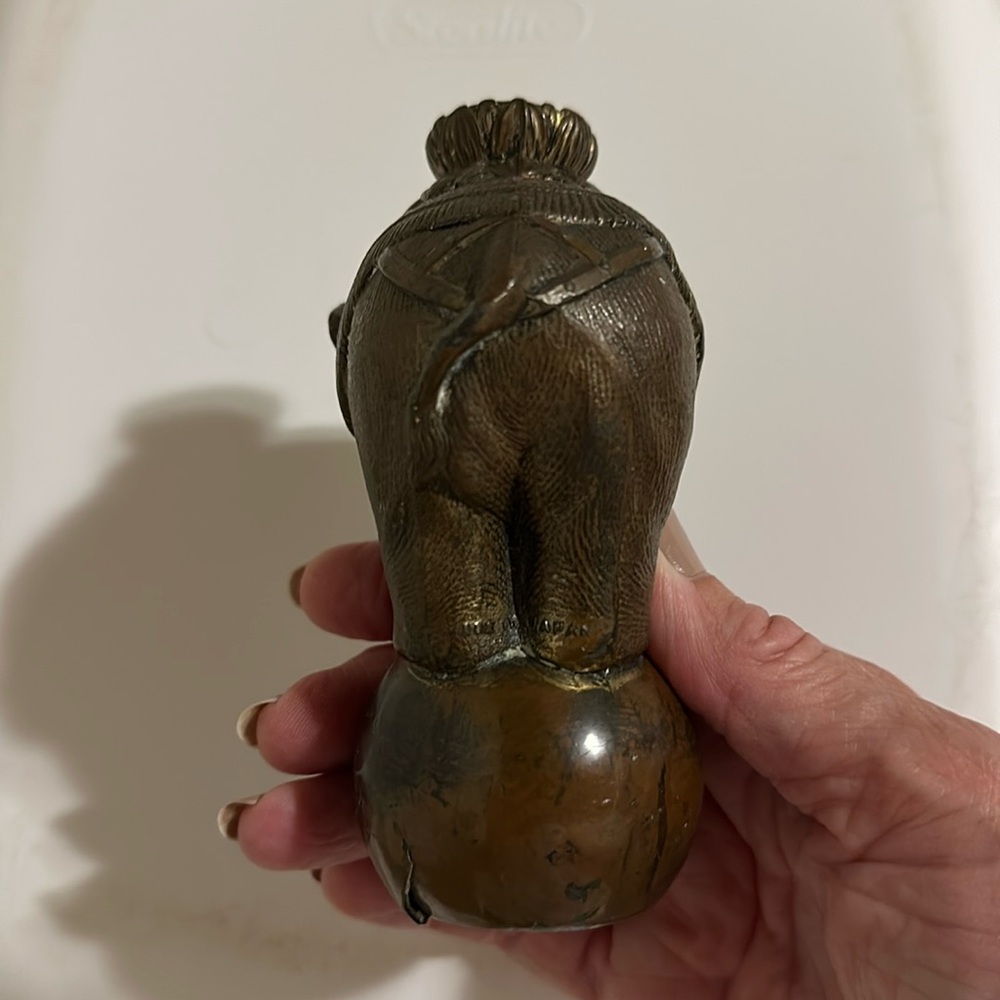 BRONZE ELEPHANT Figurine Standing on Ball - Picture 3 of 9